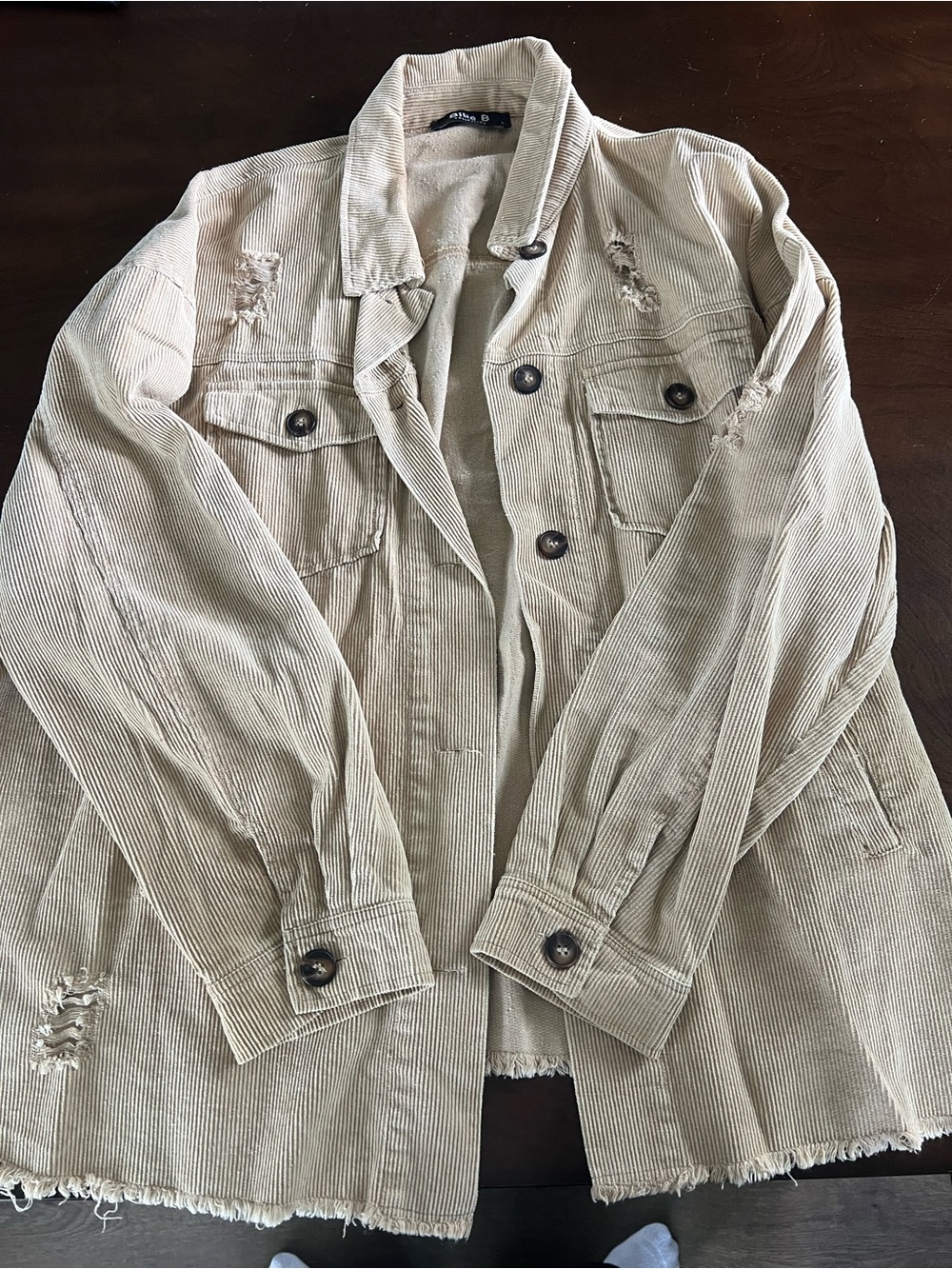 Distressed Beige Corduroy Jacket - Relaxed Jean Jacket